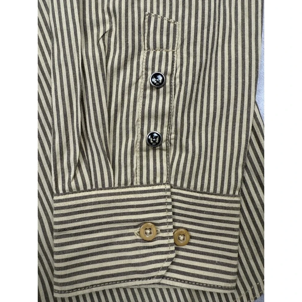 Hurley Shirt Mens XL Beige Brown Striped Button Up Long Sleeve Pocket Skater‎